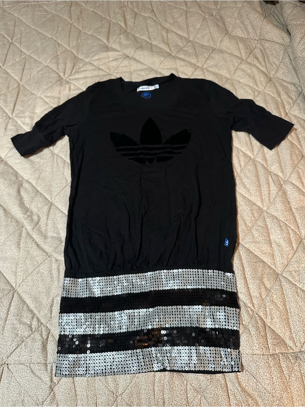 adidas Originals Black Mini Dress with Silver Sequin Stripes